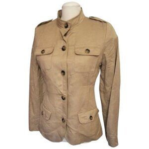 Willi Smith Beige Bomber Cardigan Sz 4 (Small) Womens Straight Collar Double Bre